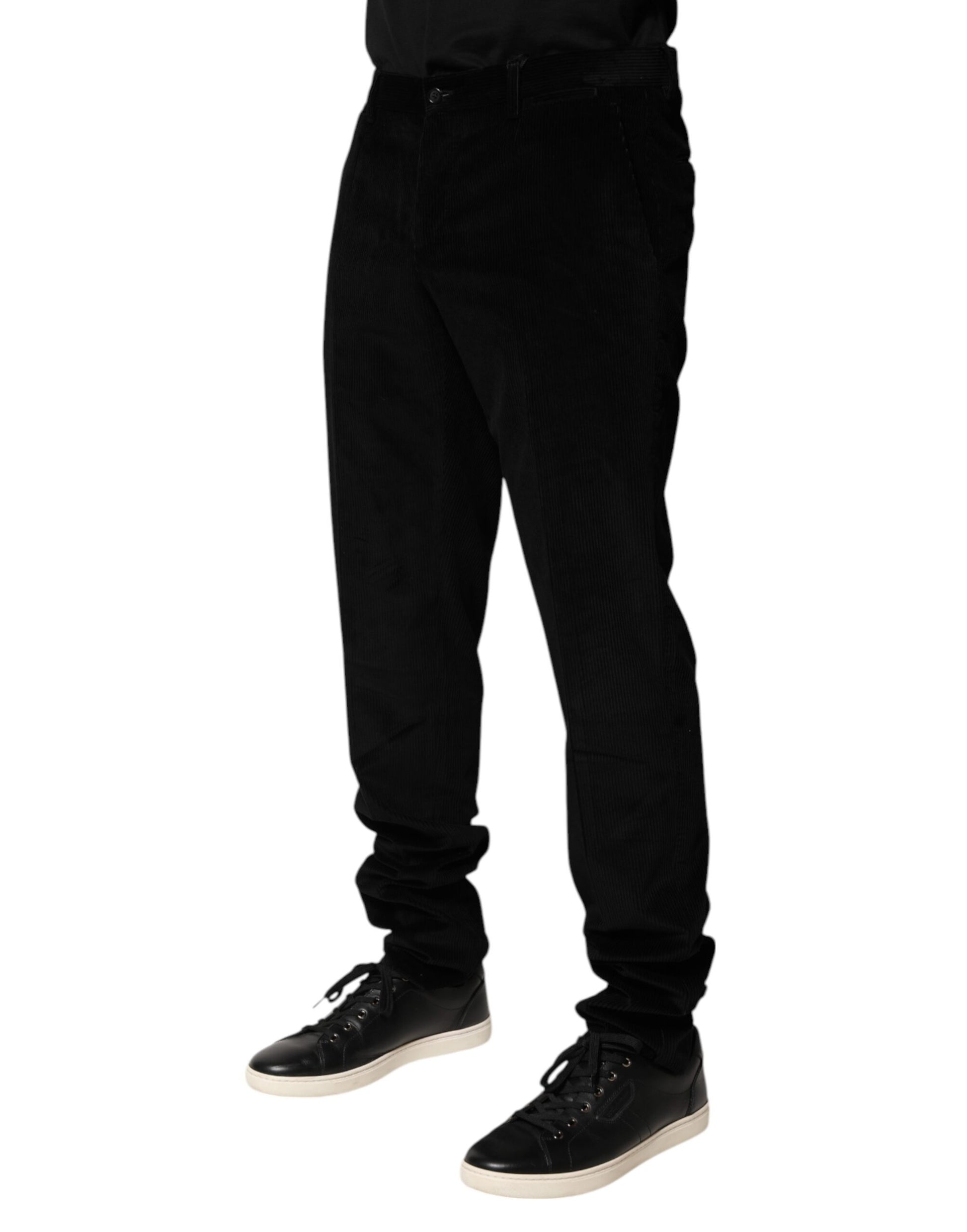 Black Cotton Men Dress Formal Trouser Pants-Dolce & Gabbana-LabelTerrace.com