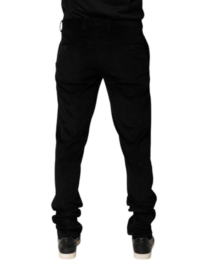 Black Cotton Men Dress Formal Trouser Pants-Dolce & Gabbana-LabelTerrace.com