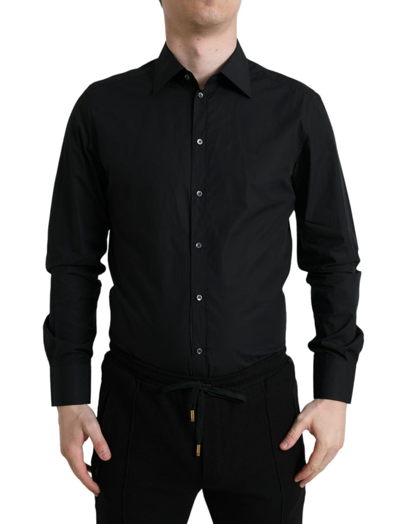 Black Cotton Men Formal GOLD Dress Shirt-Dolce & Gabbana-LabelTerrace.com