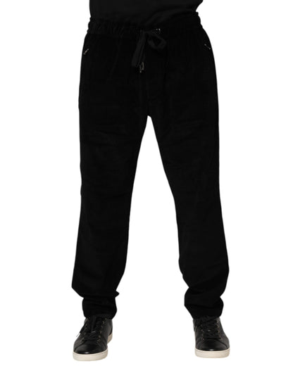 Black Cotton Men Jogger Sweatpants Pants-Dolce & Gabbana-LabelTerrace.com