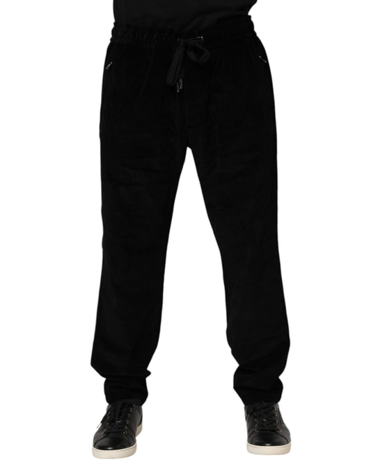 Black Cotton Men Jogger Sweatpants Pants-Dolce & Gabbana-LabelTerrace.com