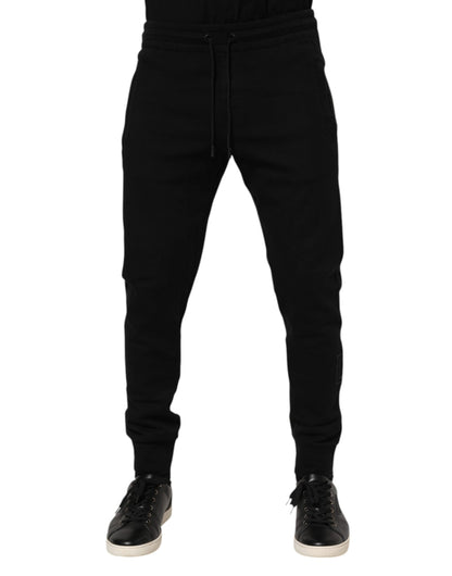 Black Cotton Men Jogger Sweatpants Pants-Dolce & Gabbana-LabelTerrace.com