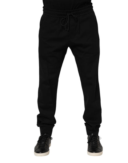 Black Cotton Men Jogger Sweatpants Pants-Dolce & Gabbana-LabelTerrace.com