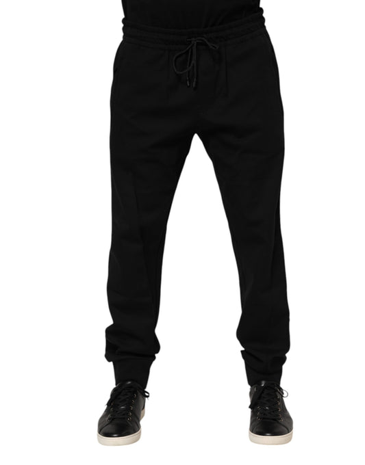 Black Cotton Men Jogger Sweatpants Pants-Dolce & Gabbana-LabelTerrace.com