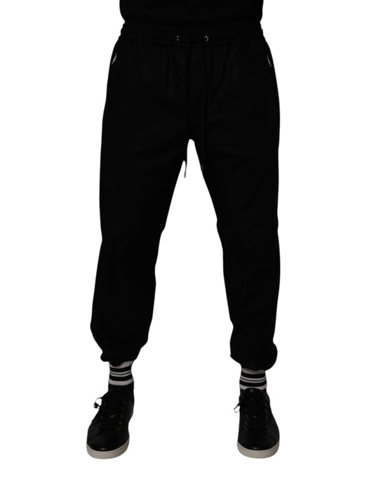 Black Cotton Men Jogger Sweatpants Pants-Dolce & Gabbana-LabelTerrace.com