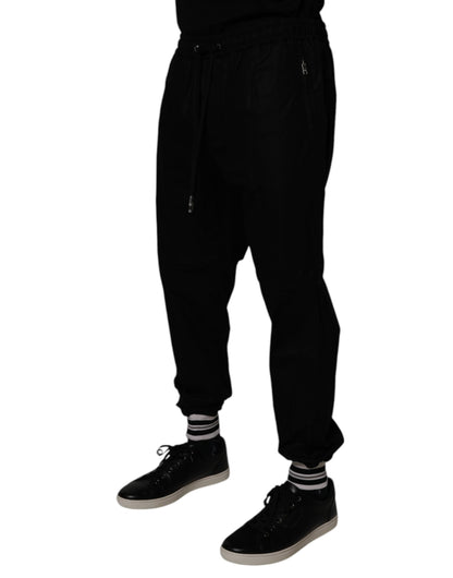 Black Cotton Men Jogger Sweatpants Pants-Dolce & Gabbana-LabelTerrace.com