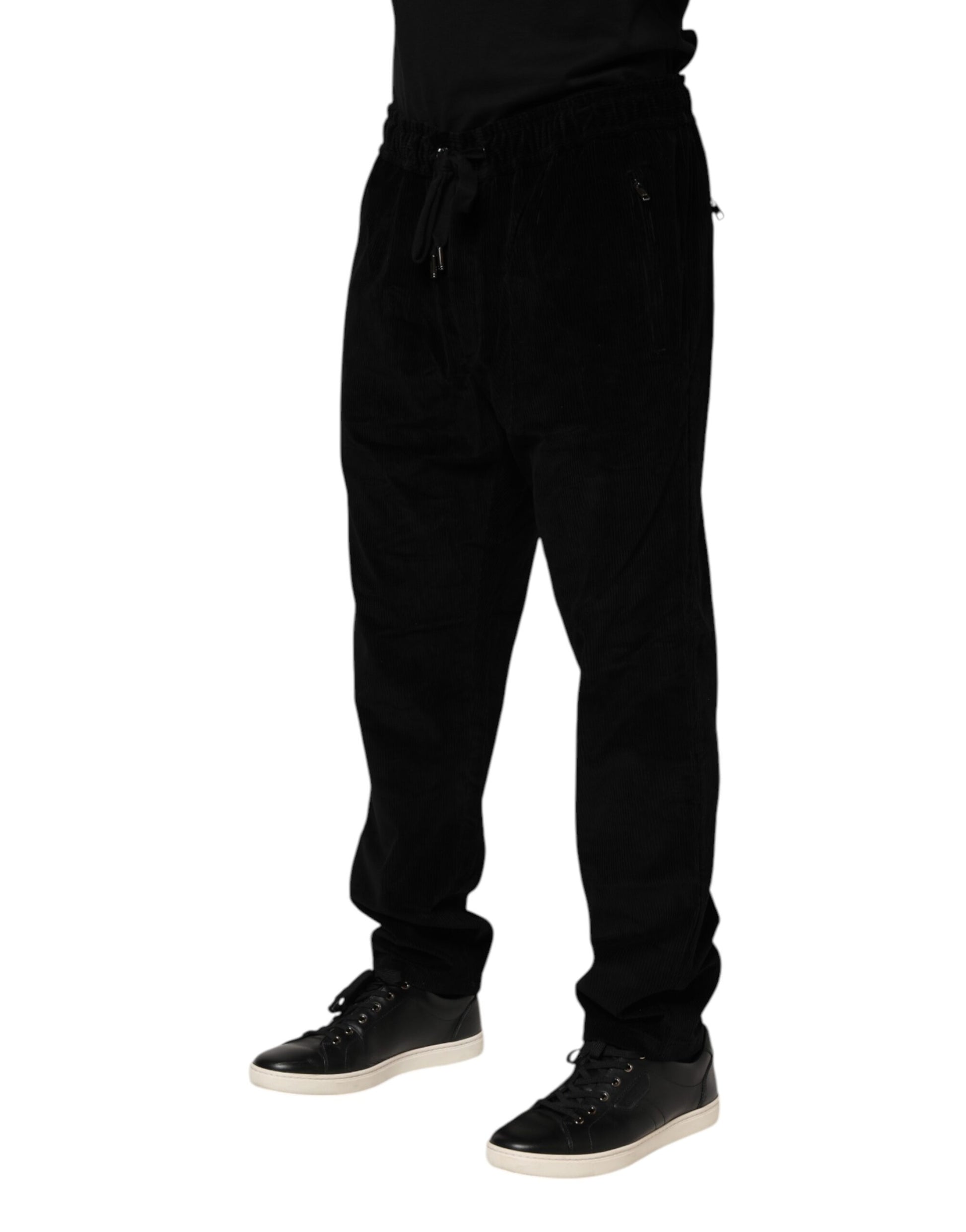 Black Cotton Men Jogger Sweatpants Pants-Dolce & Gabbana-LabelTerrace.com