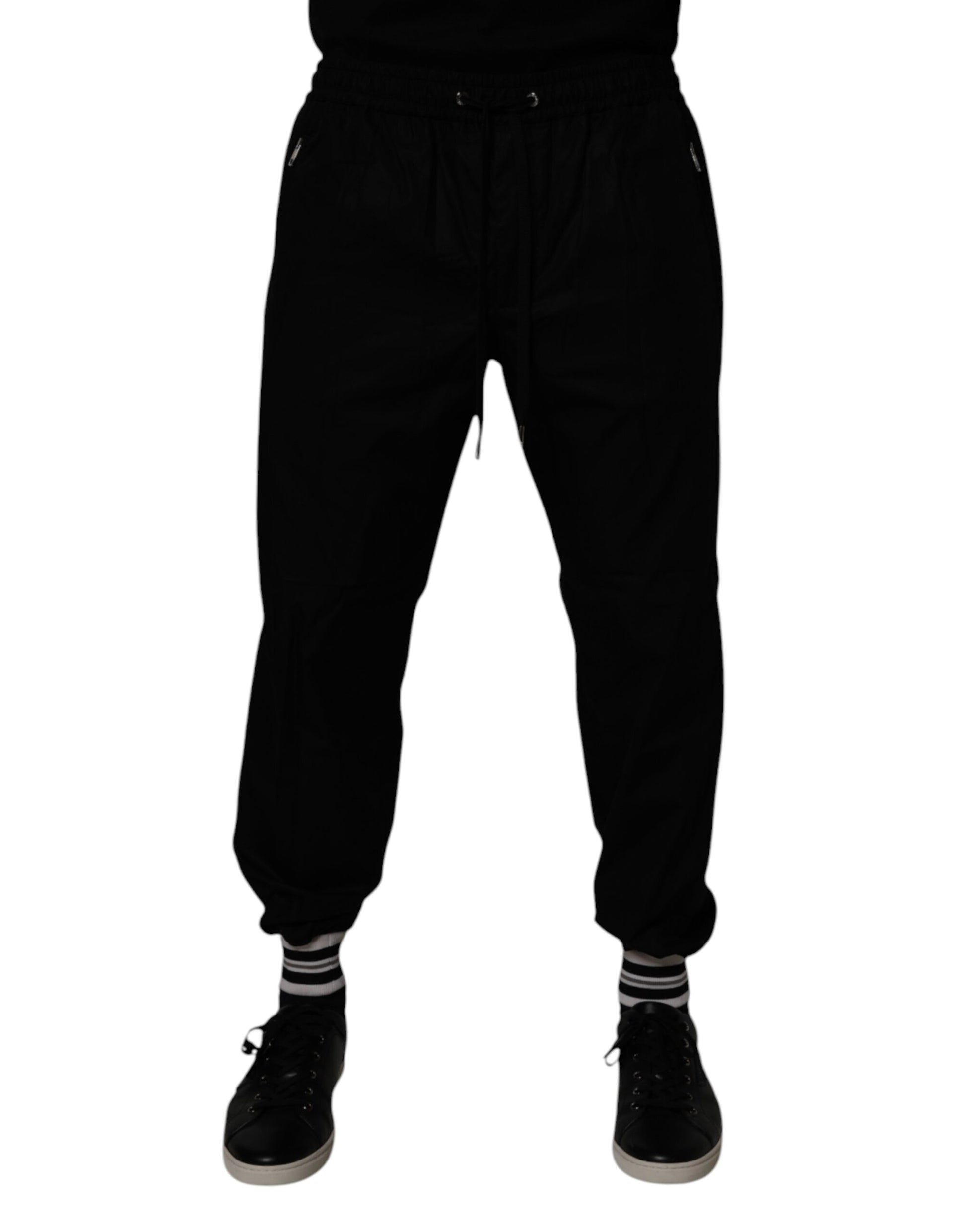 Black Cotton Men Jogger Sweatpants Pants-Dolce & Gabbana-LabelTerrace.com