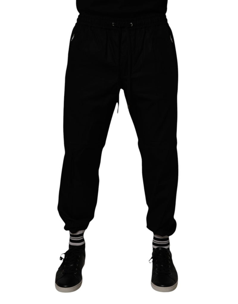 Black Cotton Men Jogger Sweatpants Pants-Dolce & Gabbana-LabelTerrace.com