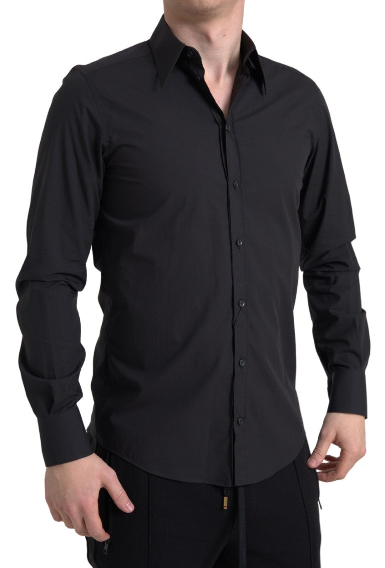 Black Cotton Men Long Sleeves MARTINI Shirt-Dolce & Gabbana-LabelTerrace.com