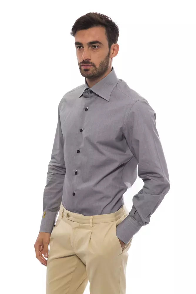 Black Cotton Men Shirt-Billionaire Italian Couture-LabelTerrace.com