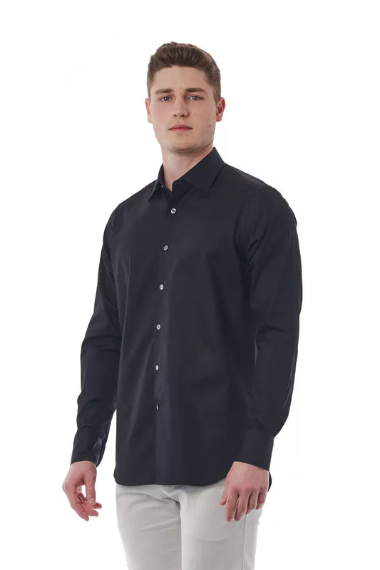 Black Cotton Men Shirt-Bagutta-LabelTerrace.com