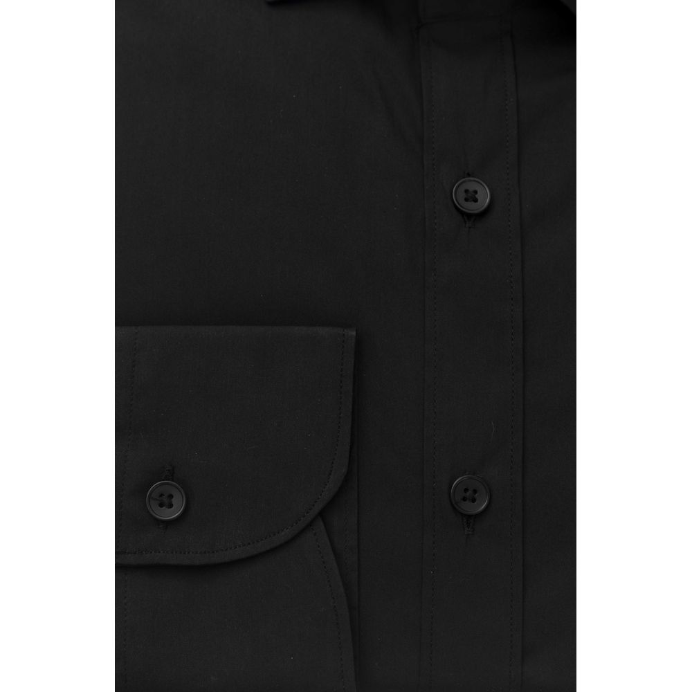 Black Cotton Men Shirt with French Collar
