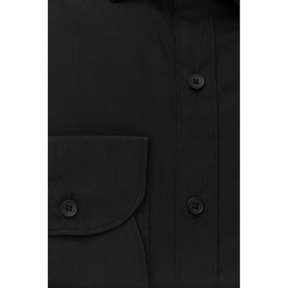 Black Cotton Men Shirt with French Collar