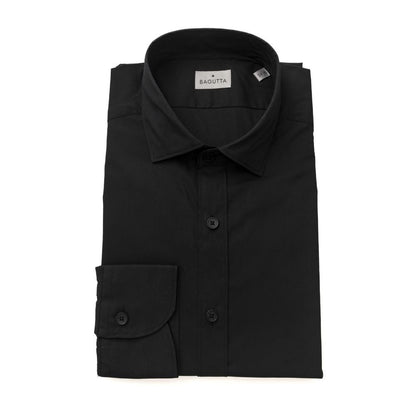 Black Cotton Men Shirt with French Collar