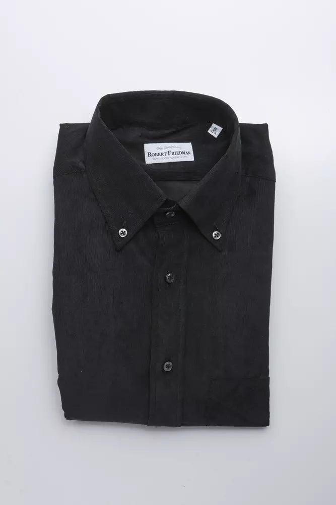 Black Cotton Men Shirt-Robert Friedman-LabelTerrace.com