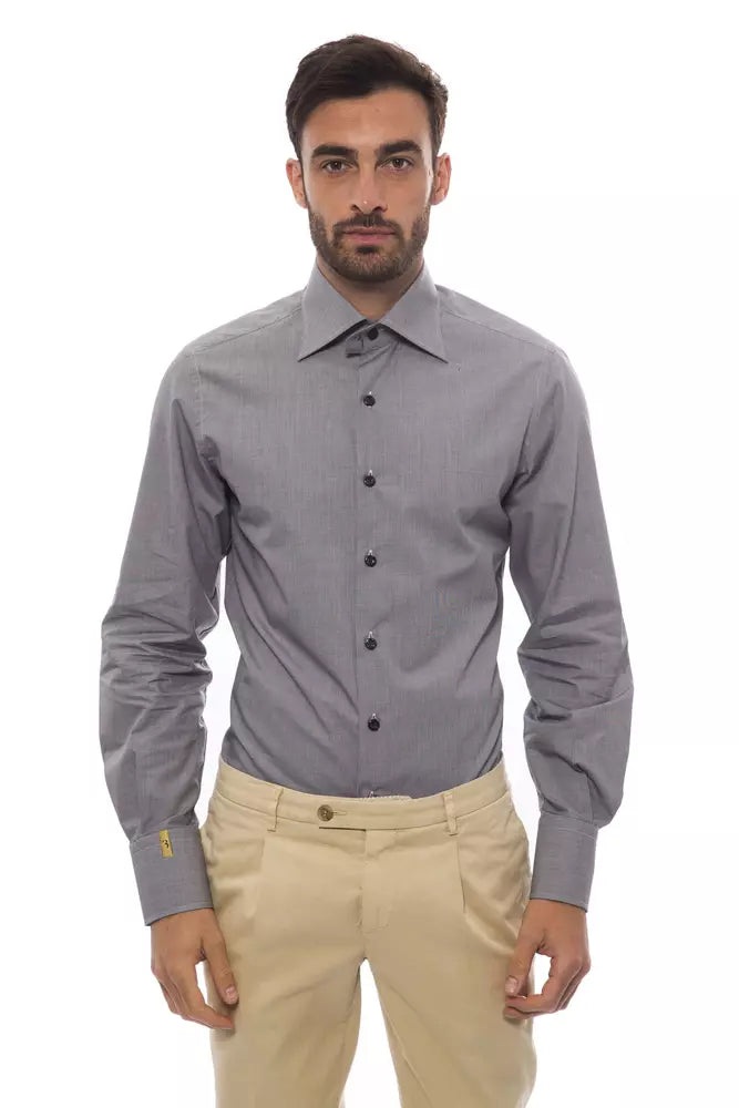 Black Cotton Men Shirt-Billionaire Italian Couture-LabelTerrace.com