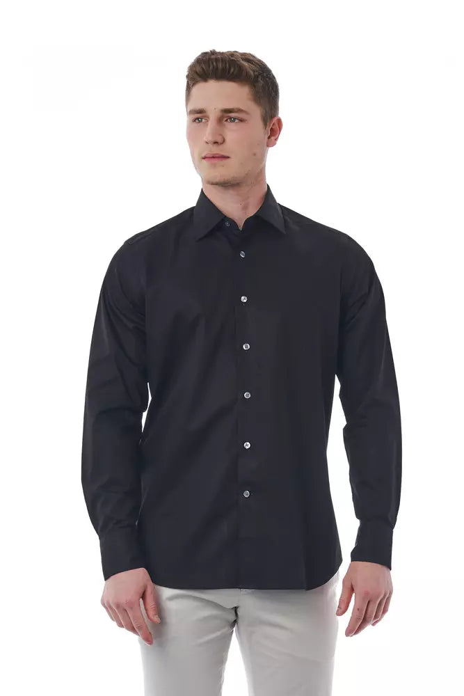 Black Cotton Men Shirt-Bagutta-LabelTerrace.com