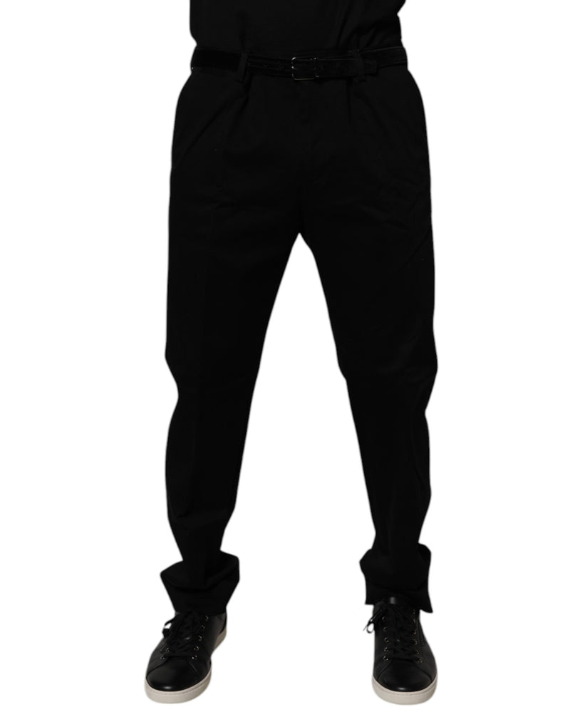 Black Cotton Men Skinny Dress Formal Pants-Dolce & Gabbana-LabelTerrace.com