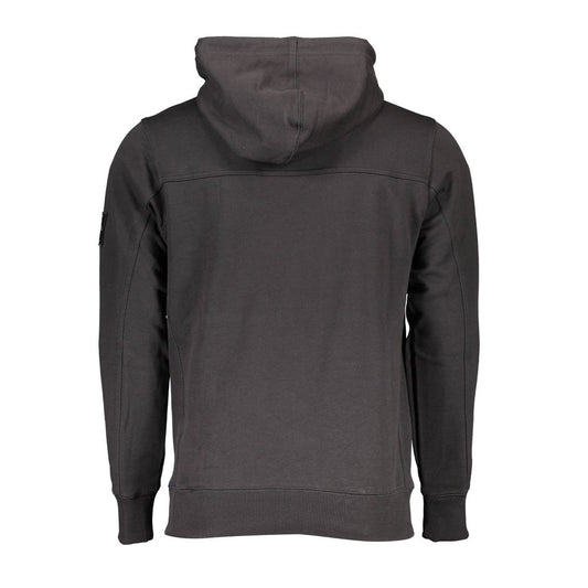 Black Cotton Men Sweater with Central Pocket and Hood