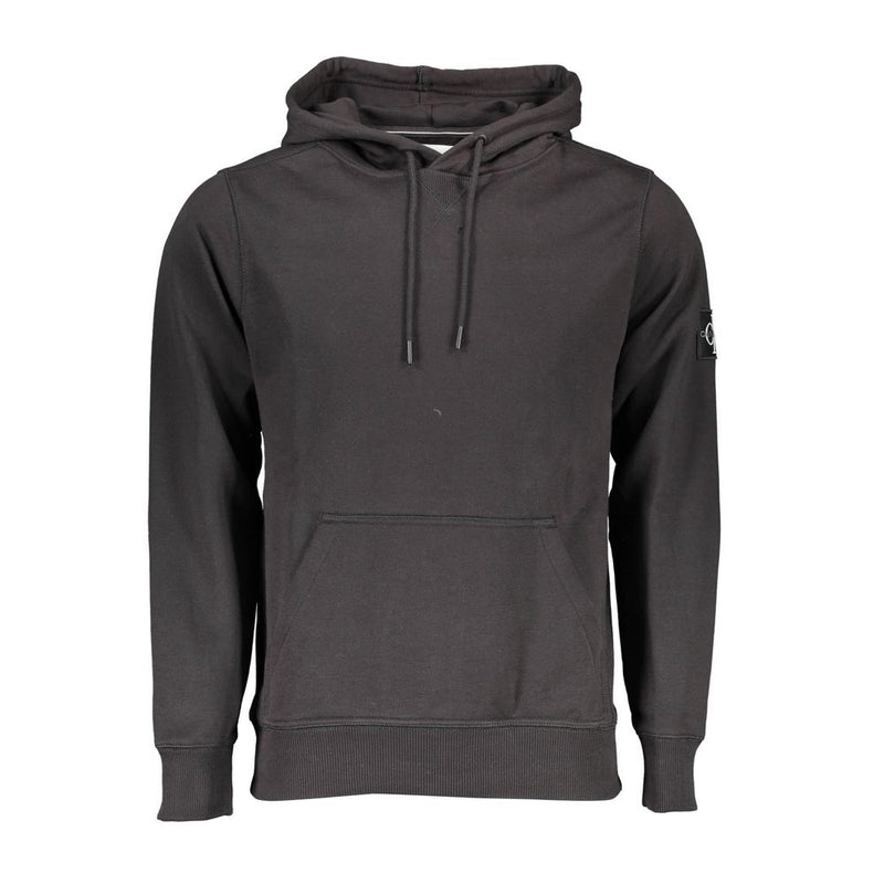 Black Cotton Men Sweater with Central Pocket and Hood