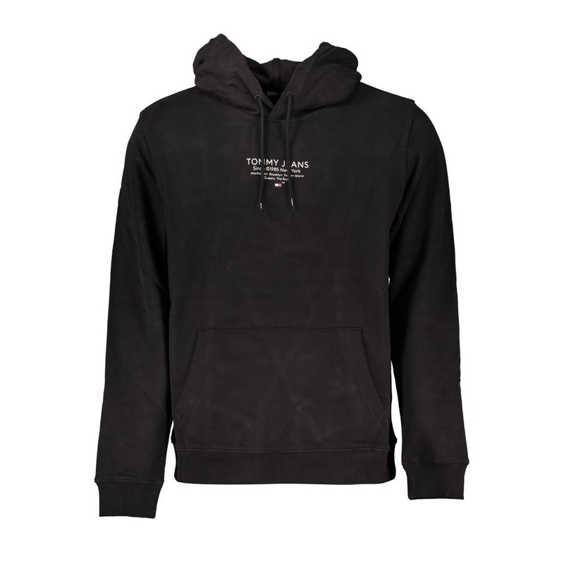 Black Cotton Men Sweater with Hood-Tommy Hilfiger-LabelTerrace.com