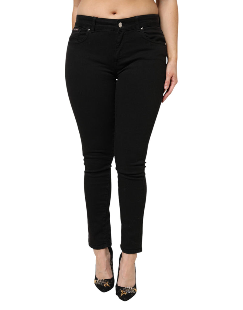 Black Cotton Mid Waist Denim Jeans-Dolce & Gabbana-LabelTerrace.com