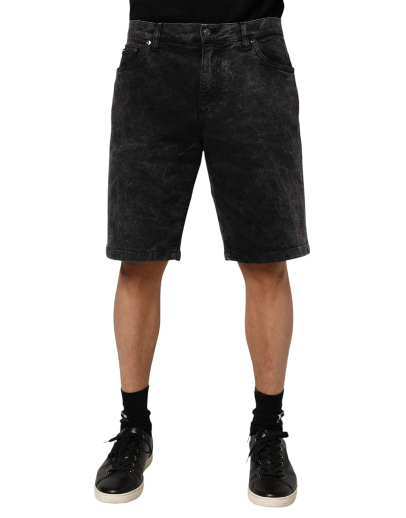 Black Cotton Mid Waist Denim Men Bermuda Short