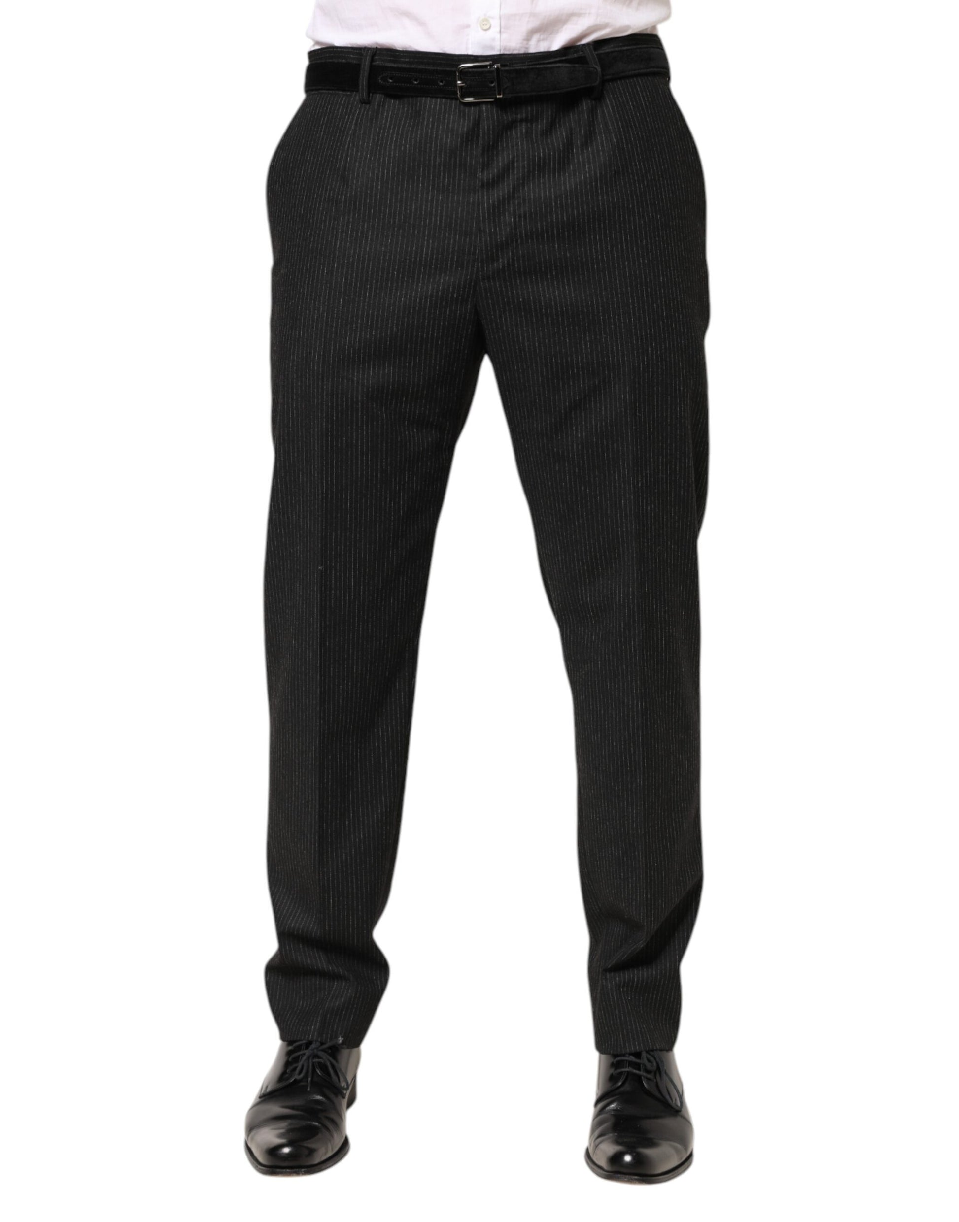Black Cotton Mid Waist Dress Trouser Pants-Dolce & Gabbana-LabelTerrace.com