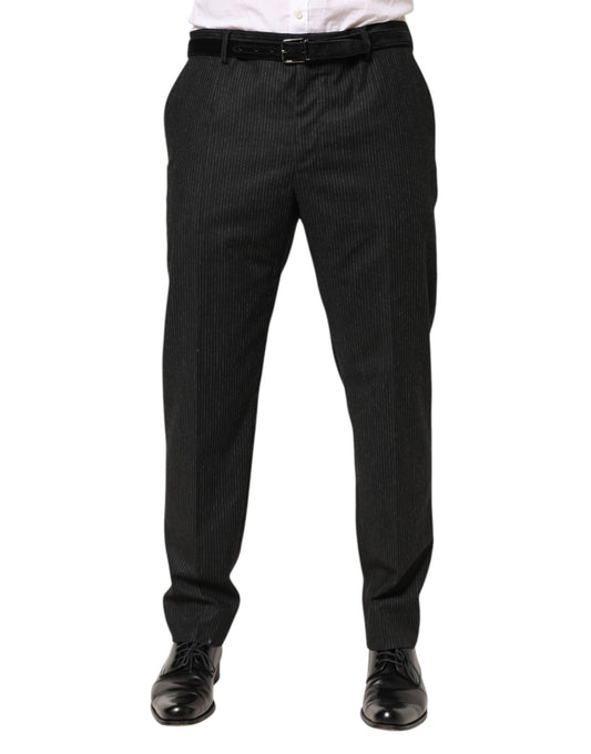 Black Cotton Mid Waist Dress Trouser Pants-Dolce & Gabbana-LabelTerrace.com