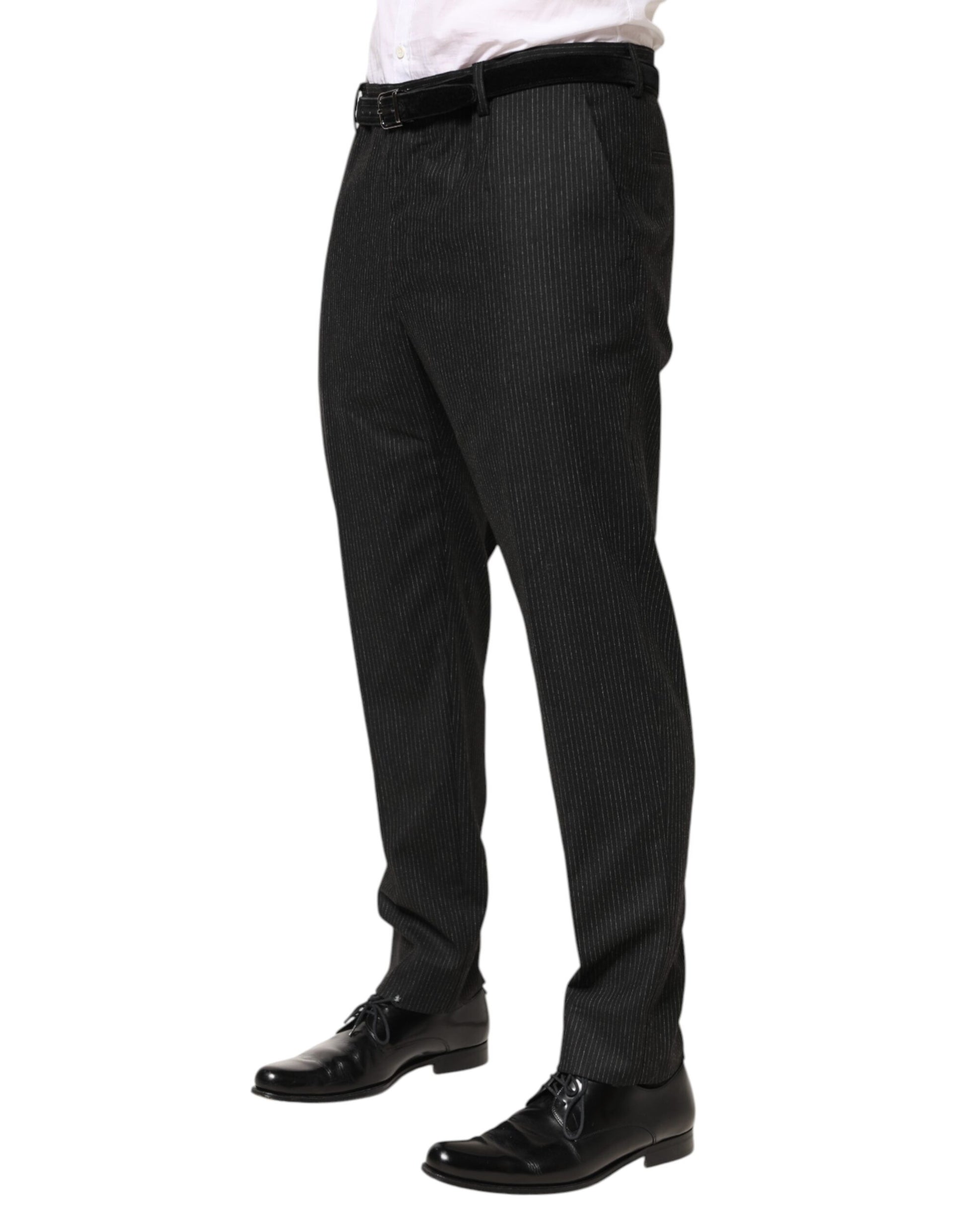 Black Cotton Mid Waist Dress Trouser Pants-Dolce & Gabbana-LabelTerrace.com
