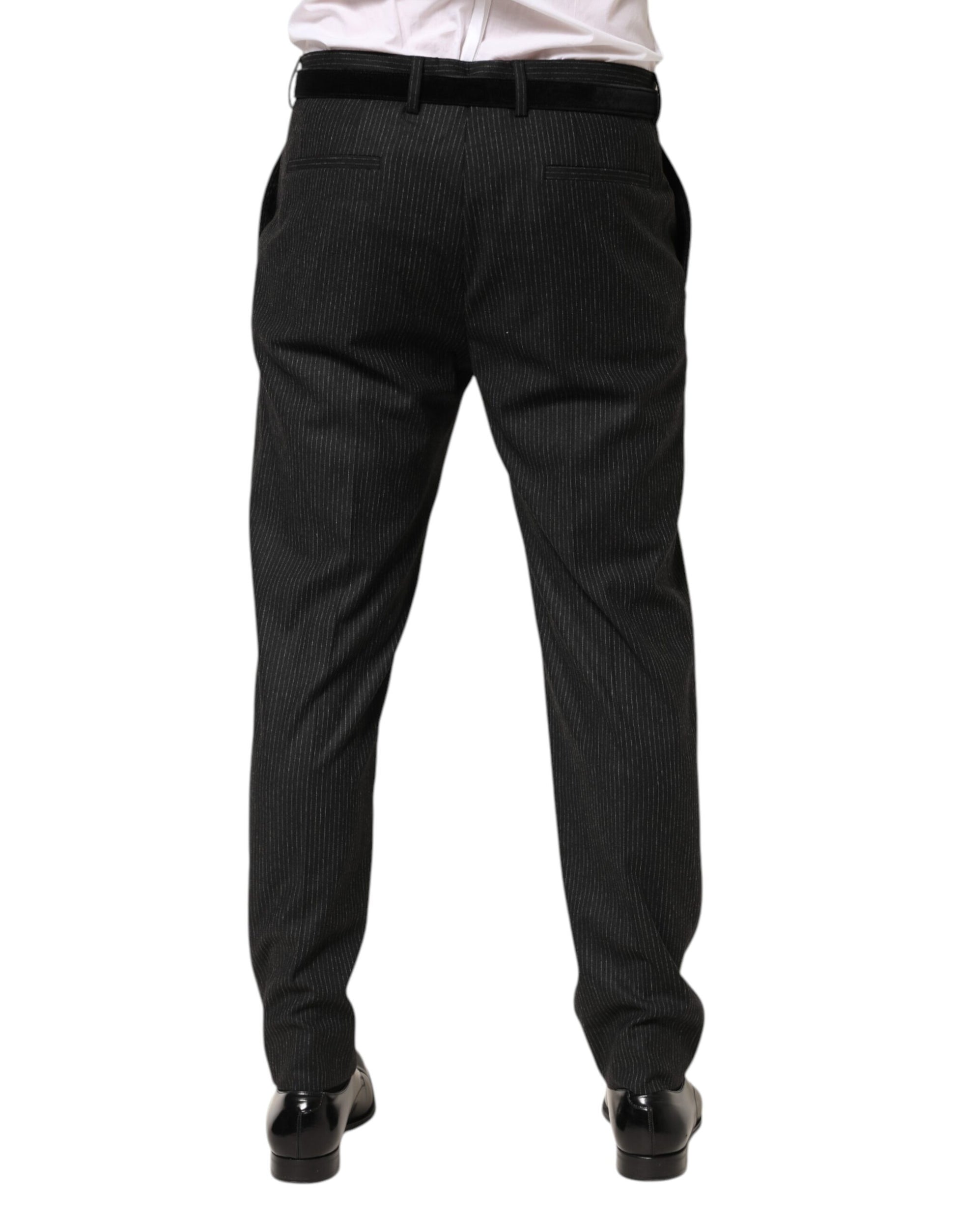 Black Cotton Mid Waist Dress Trouser Pants-Dolce & Gabbana-LabelTerrace.com