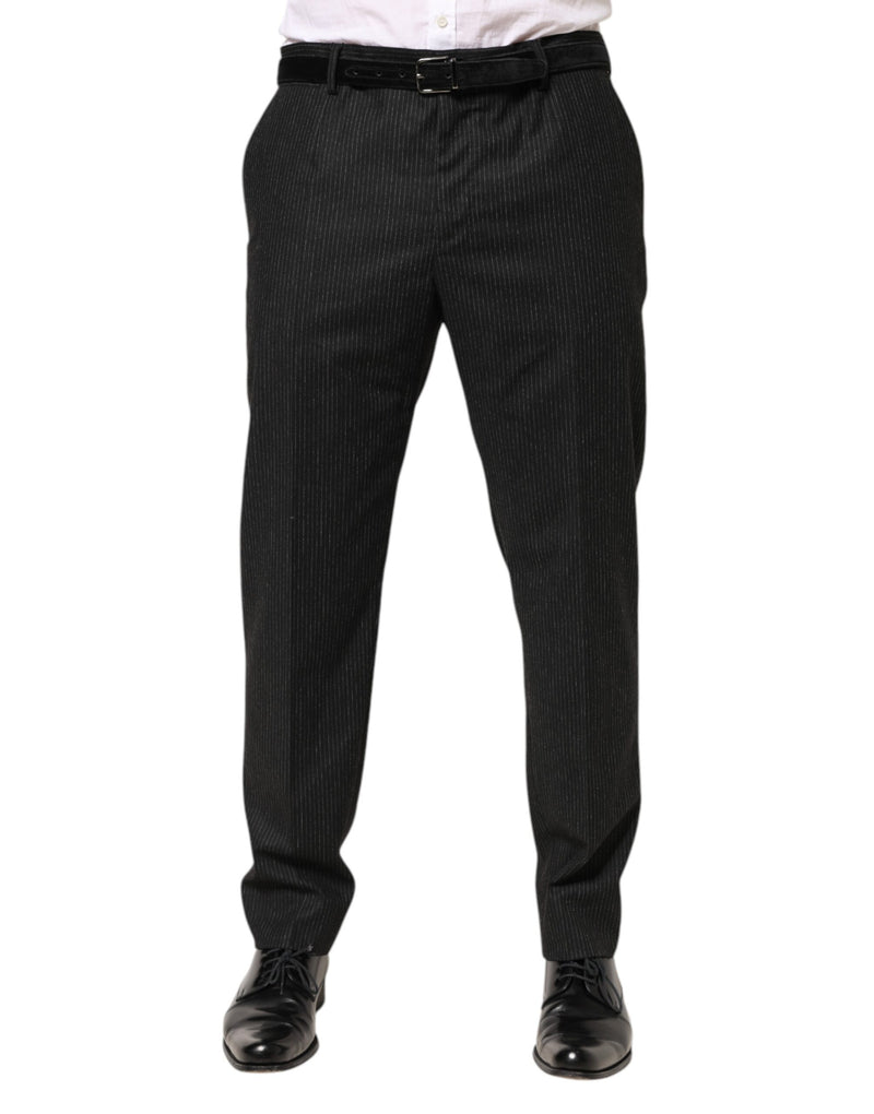 Black Cotton Mid Waist Dress Trouser Pants-Dolce & Gabbana-LabelTerrace.com