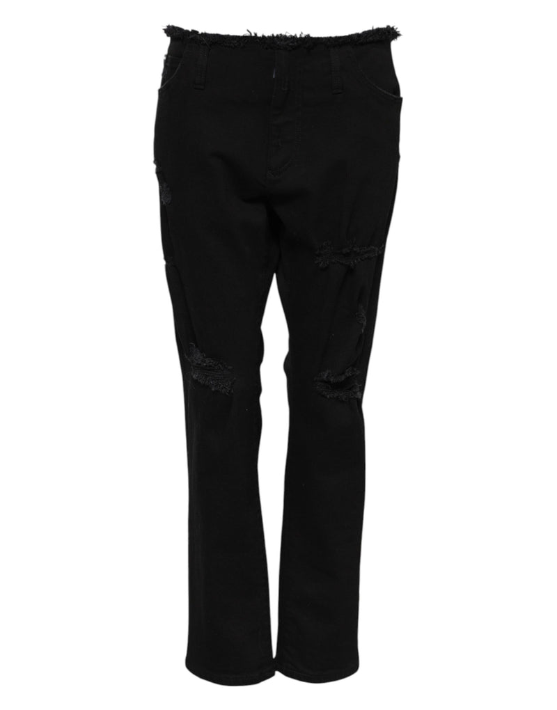 Black Cotton Mid Waist Flared Denim Jeans-Dolce & Gabbana-LabelTerrace.com