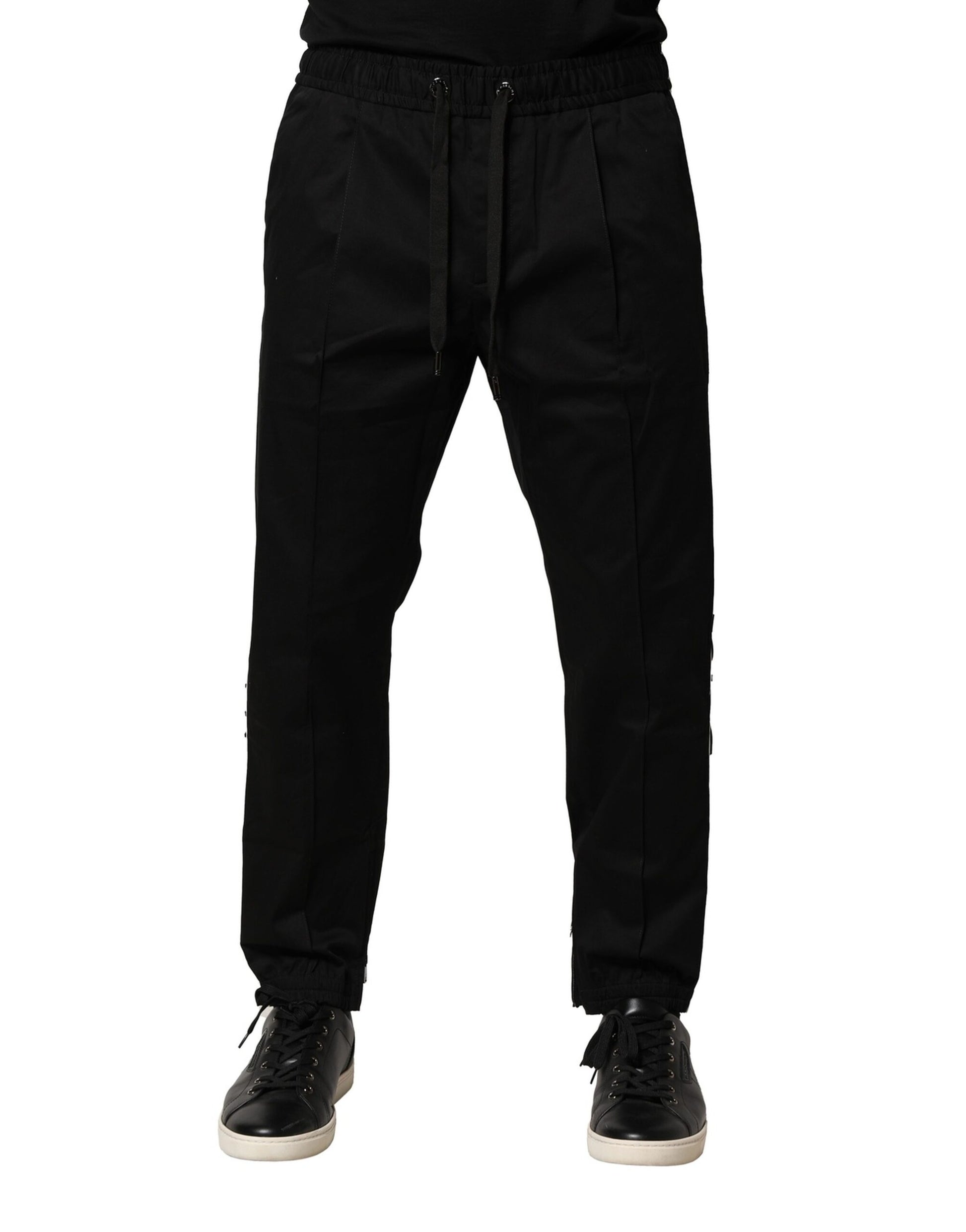 Black Cotton Mid Waist Jogger Pants-Dolce & Gabbana-LabelTerrace.com