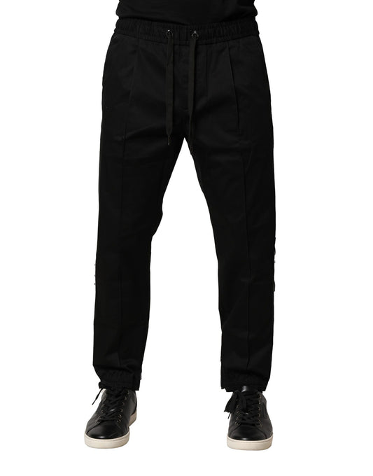 Black Cotton Mid Waist Jogger Pants-Dolce & Gabbana-LabelTerrace.com