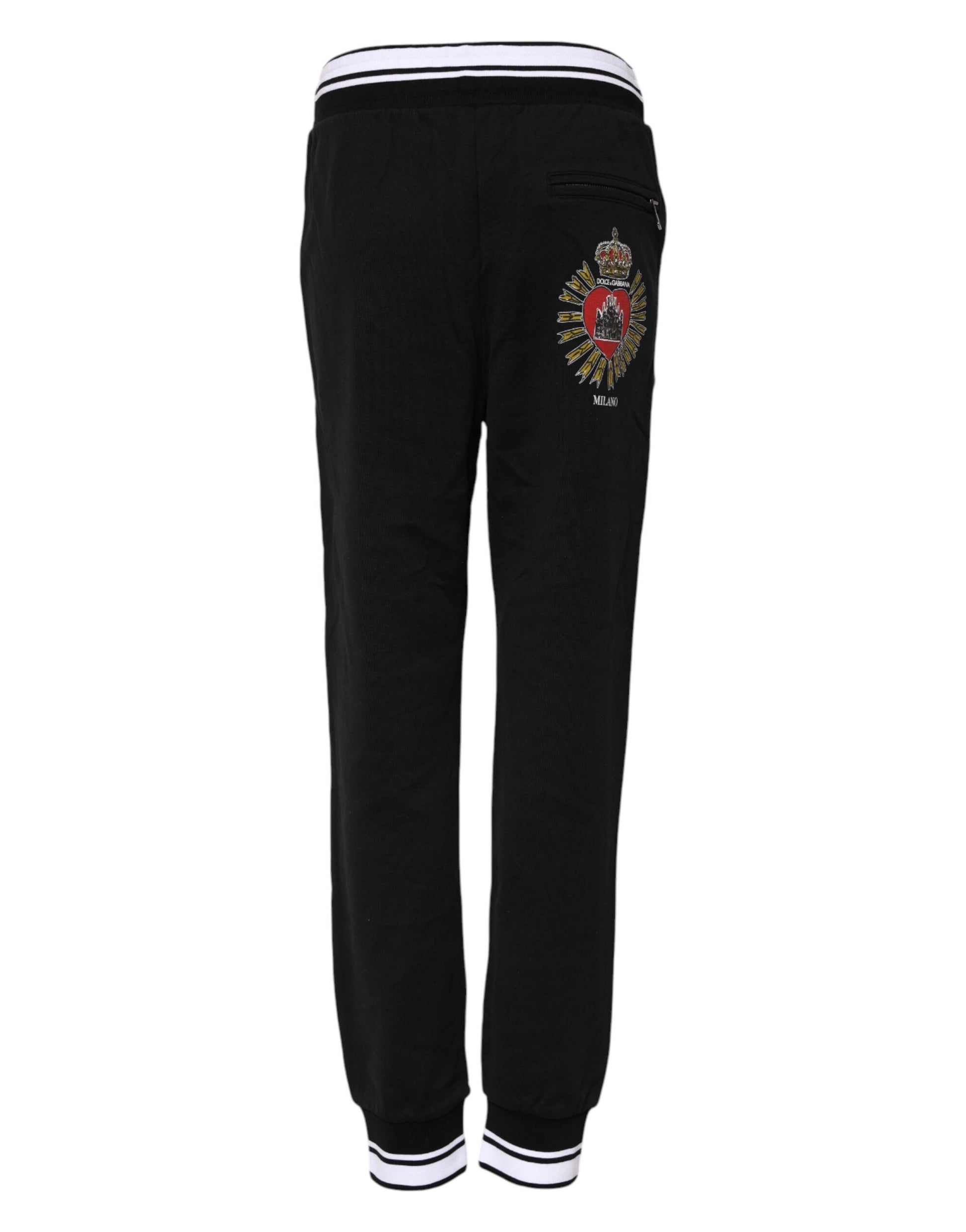 Black Cotton Mid Waist Jogger Pants-Dolce & Gabbana-LabelTerrace.com