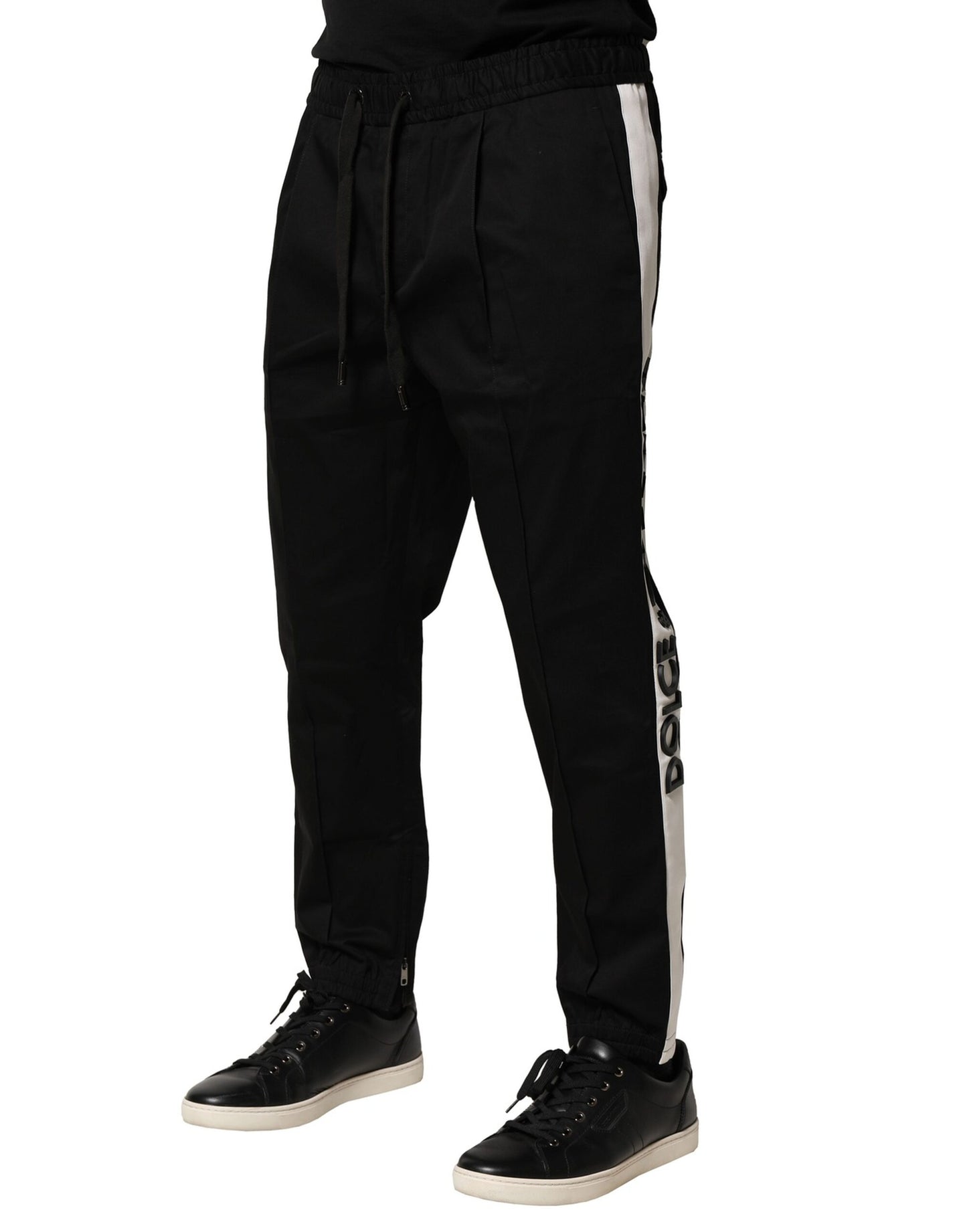 Black Cotton Mid Waist Jogger Pants-Dolce & Gabbana-LabelTerrace.com