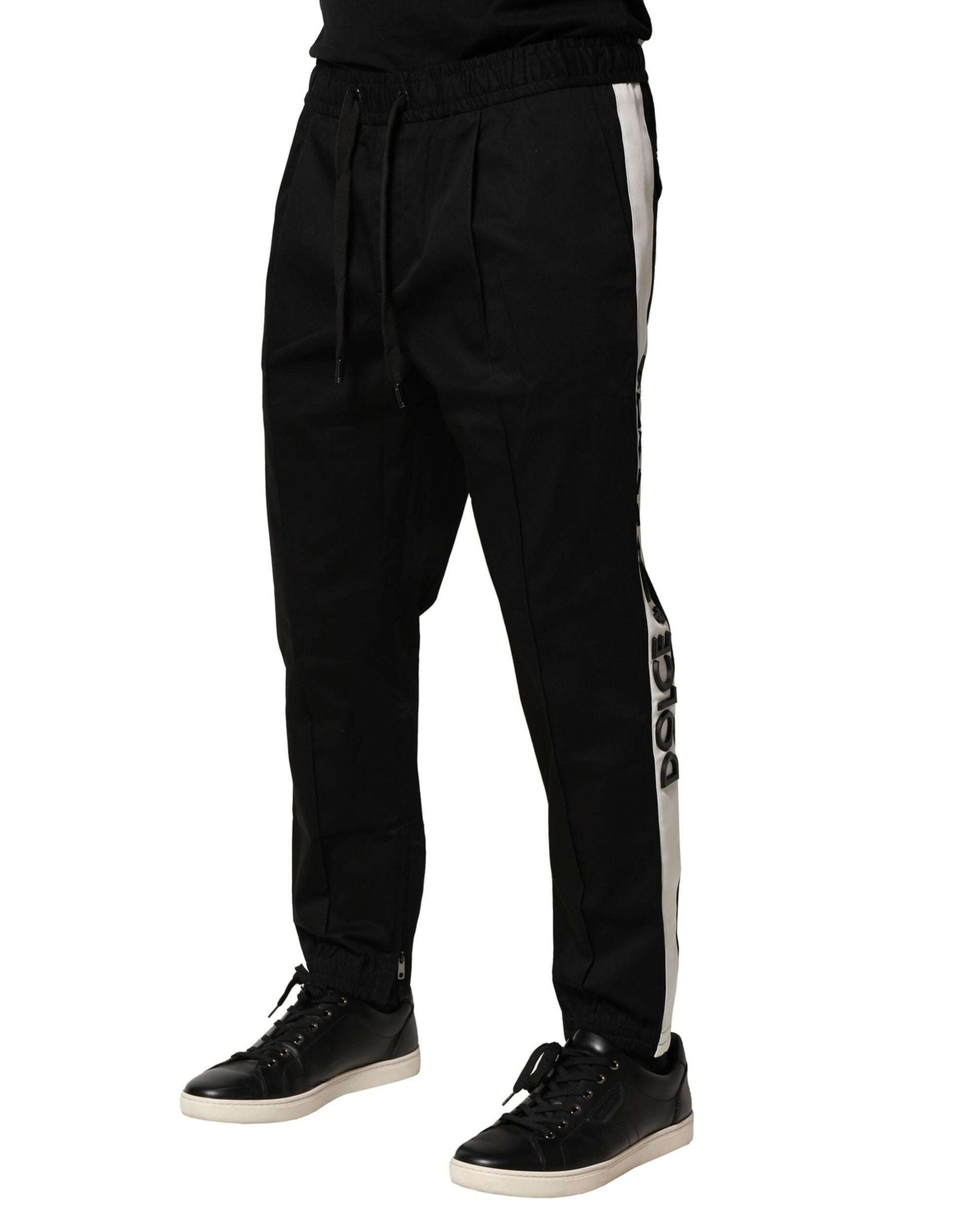 Black Cotton Mid Waist Jogger Pants-Dolce & Gabbana-LabelTerrace.com