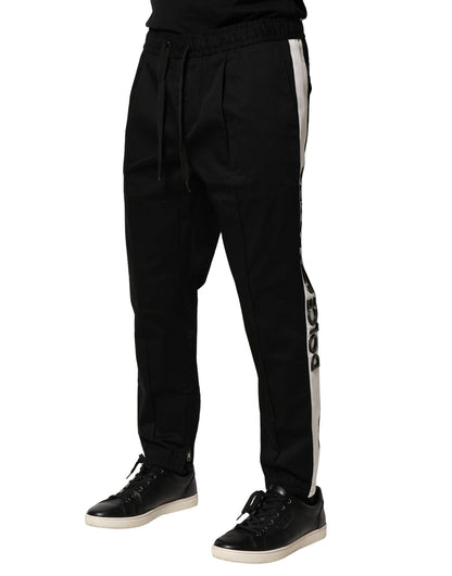 Black Cotton Mid Waist Jogger Pants-Dolce & Gabbana-LabelTerrace.com