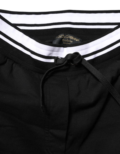 Black Cotton Mid Waist Jogger Pants-Dolce & Gabbana-LabelTerrace.com
