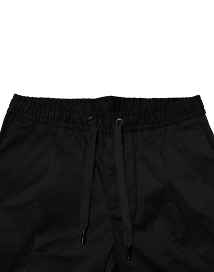 Black Cotton Mid Waist Jogger Pants-Dolce & Gabbana-LabelTerrace.com