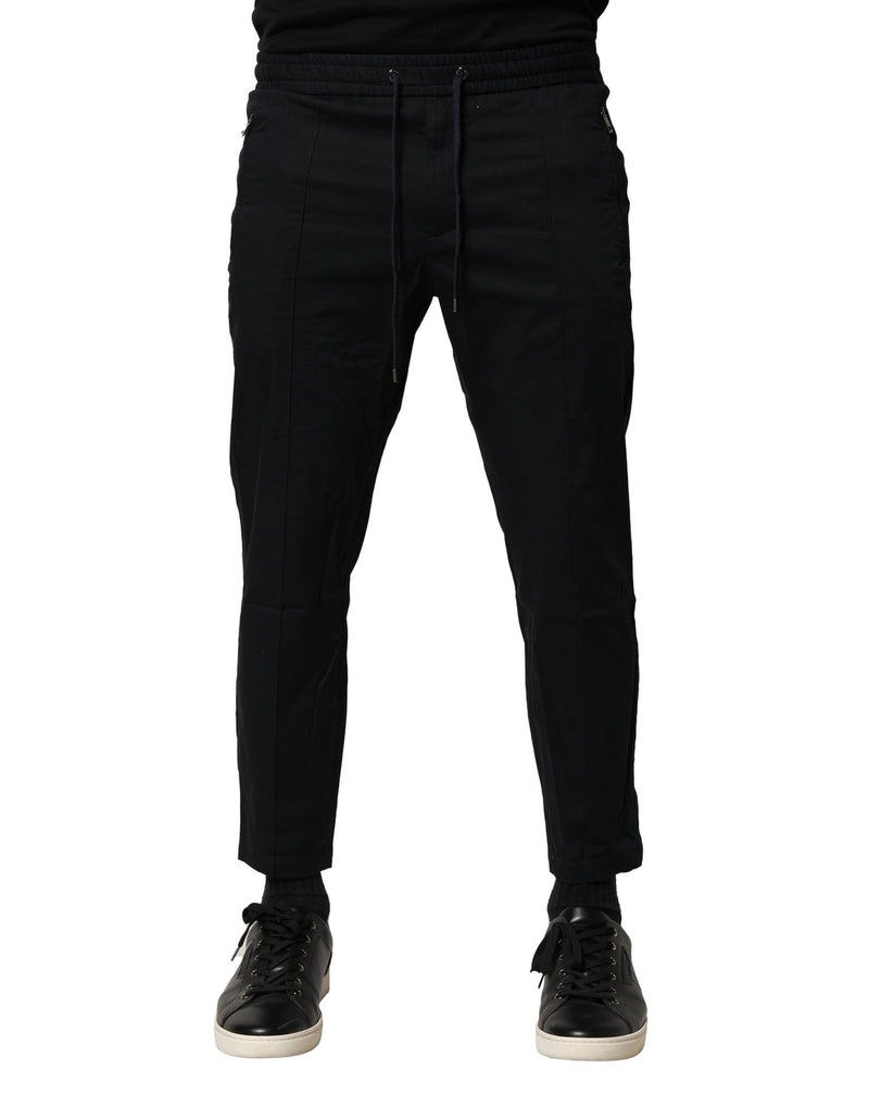 Black Cotton Mid Waist Jogger Pants-Dolce & Gabbana-LabelTerrace.com