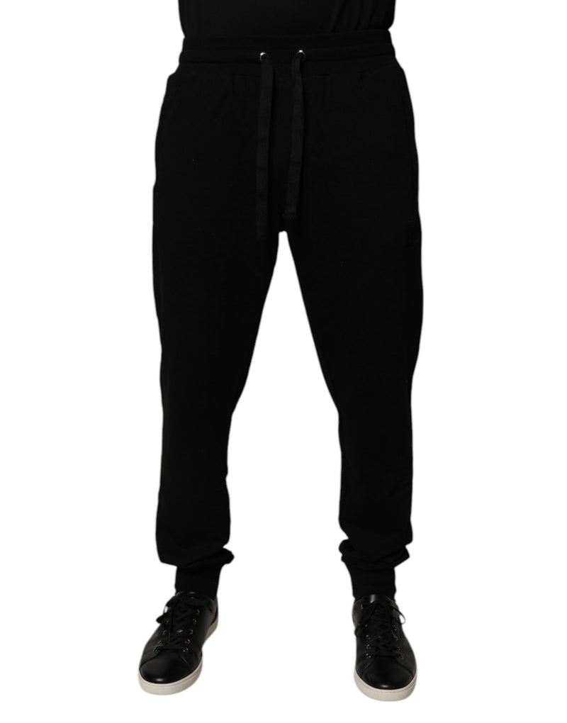 Black Cotton Mid Waist Jogger Sweatpants Pants-Dolce & Gabbana-LabelTerrace.com