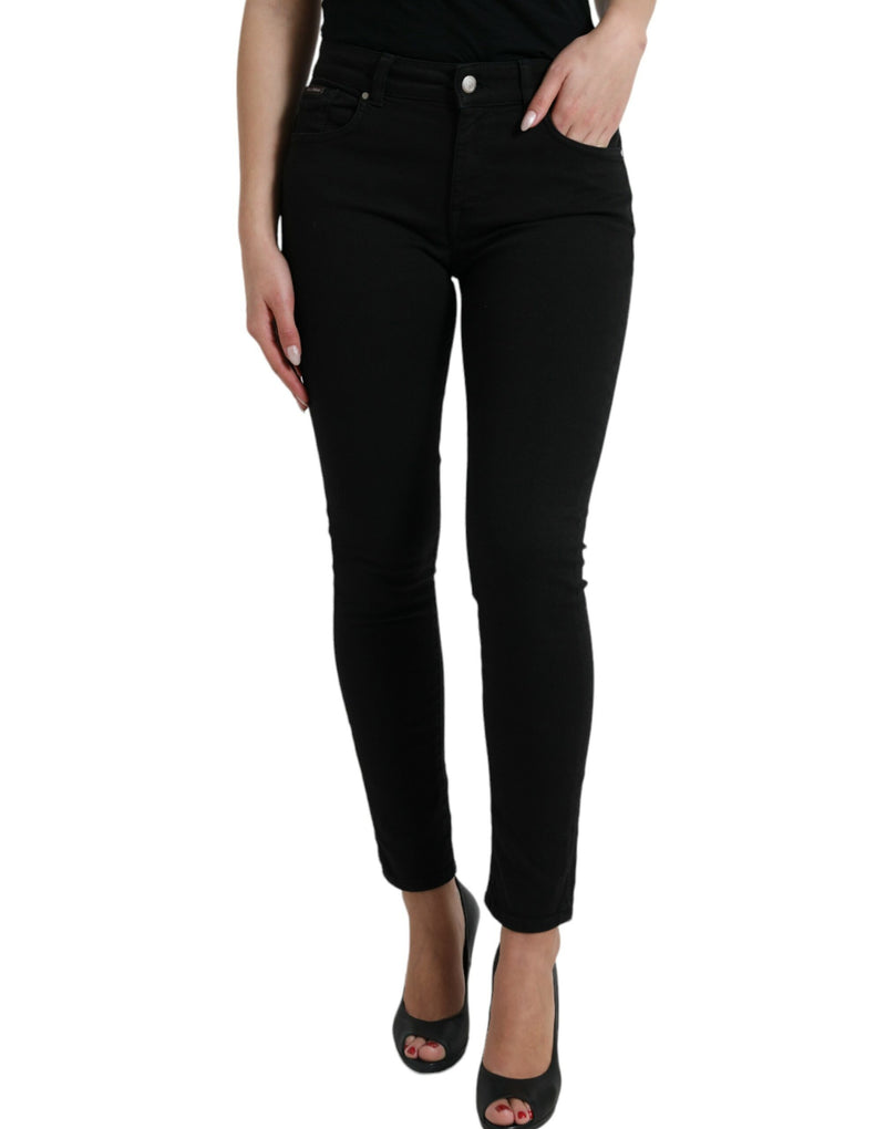 Black Cotton Mid Waist Skinny Denim Jeans-Dolce & Gabbana-LabelTerrace.com