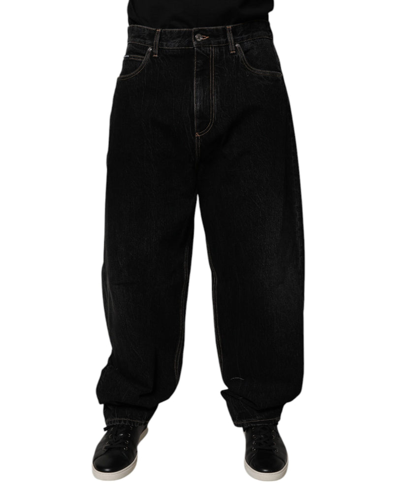 Black Cotton Mid Waist Wide Leg Denim Jeans-Dolce & Gabbana-LabelTerrace.com