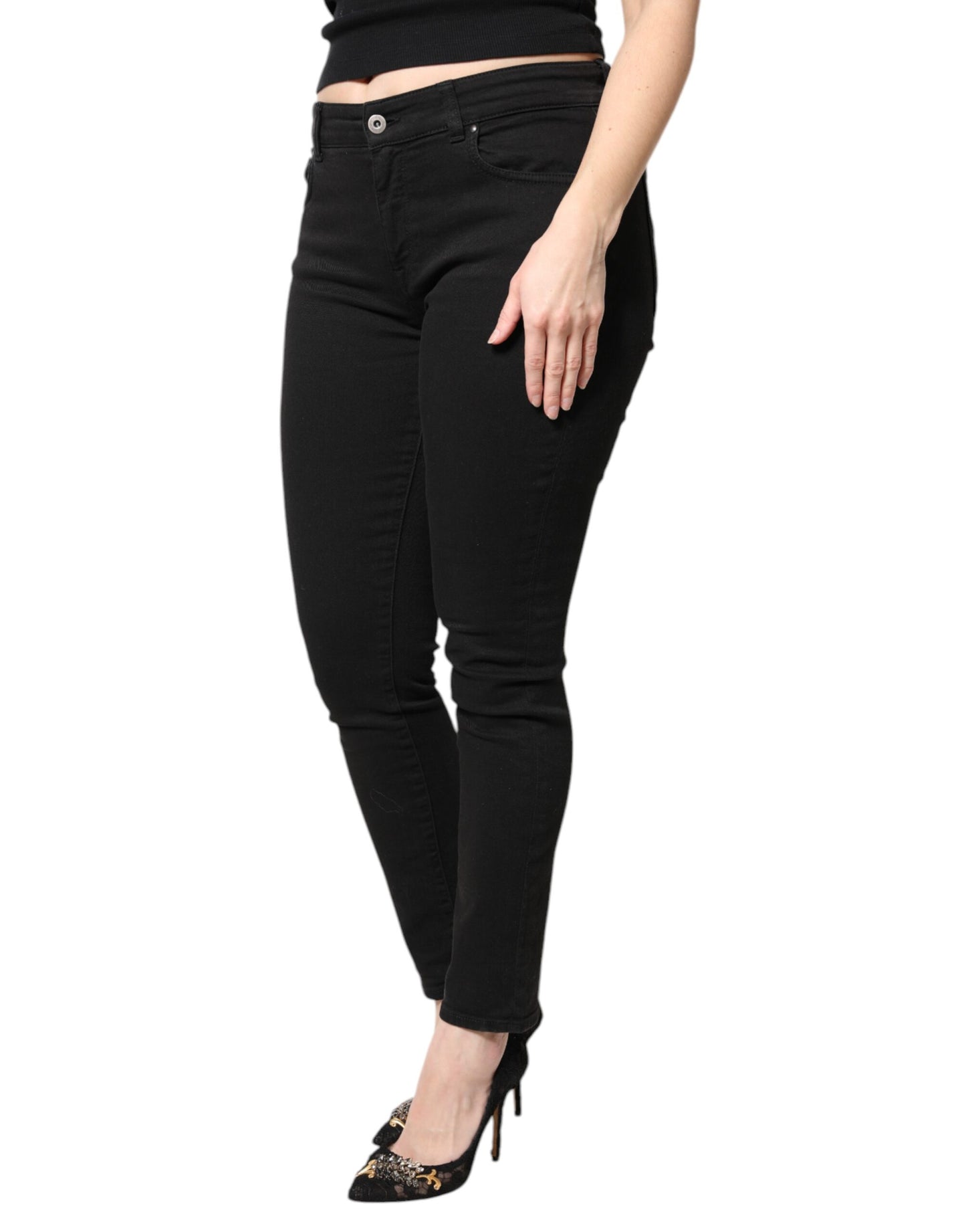 Black Cotton Mid Waisted Skinny Denim Jeans-Dolce & Gabbana-LabelTerrace.com