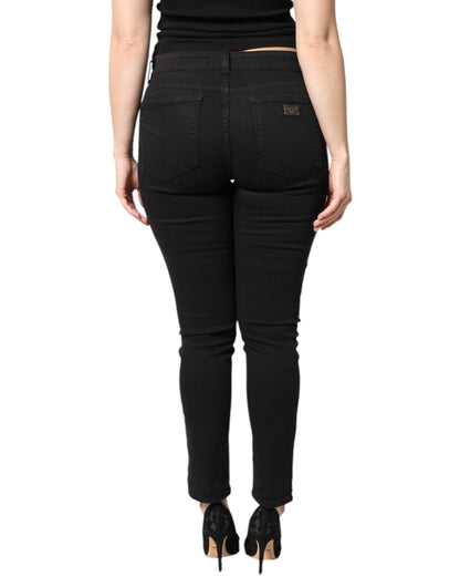 Black Cotton Mid Waisted Skinny Denim Jeans-Dolce & Gabbana-LabelTerrace.com