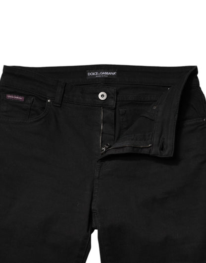 Black Cotton Mid Waisted Skinny Denim Jeans-Dolce & Gabbana-LabelTerrace.com