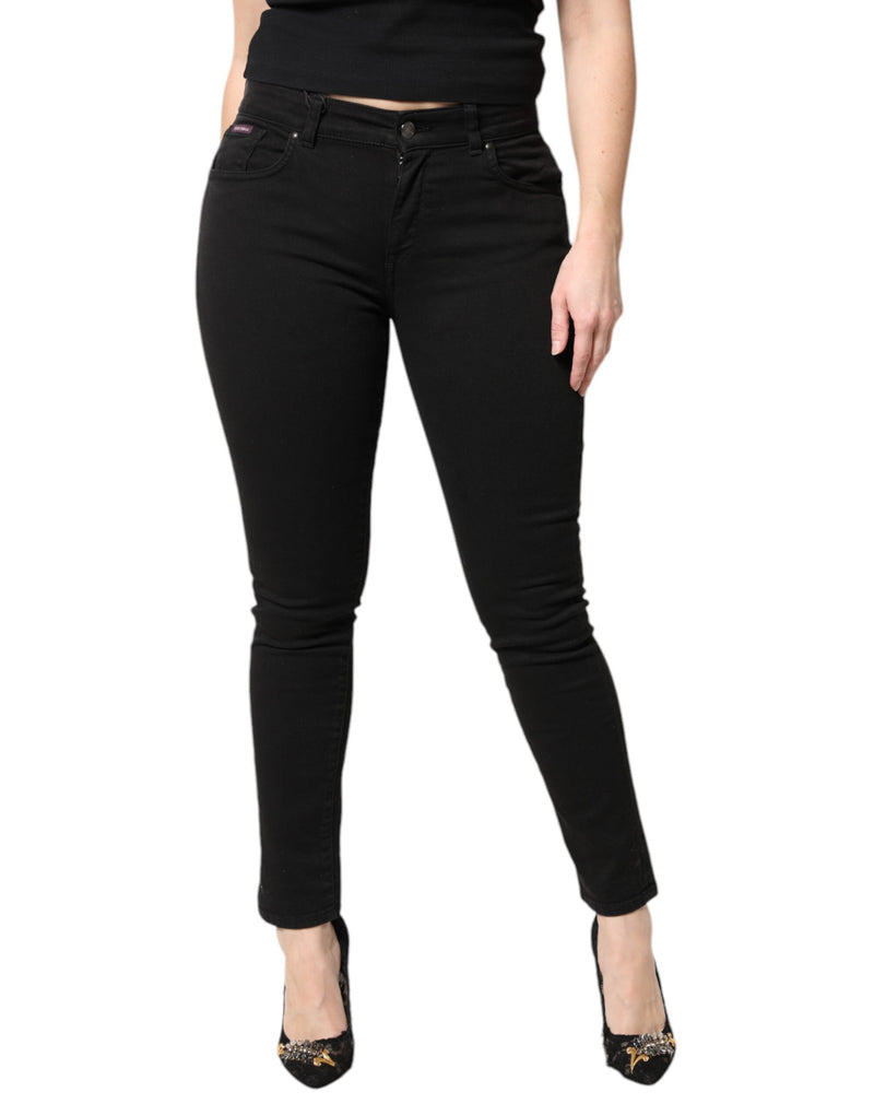 Black Cotton Mid Waisted Skinny Denim Jeans-Dolce & Gabbana-LabelTerrace.com